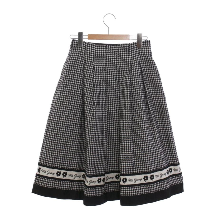 エムズグレイシー 317524 スカート 38 ブラック 千鳥柄ライン入り