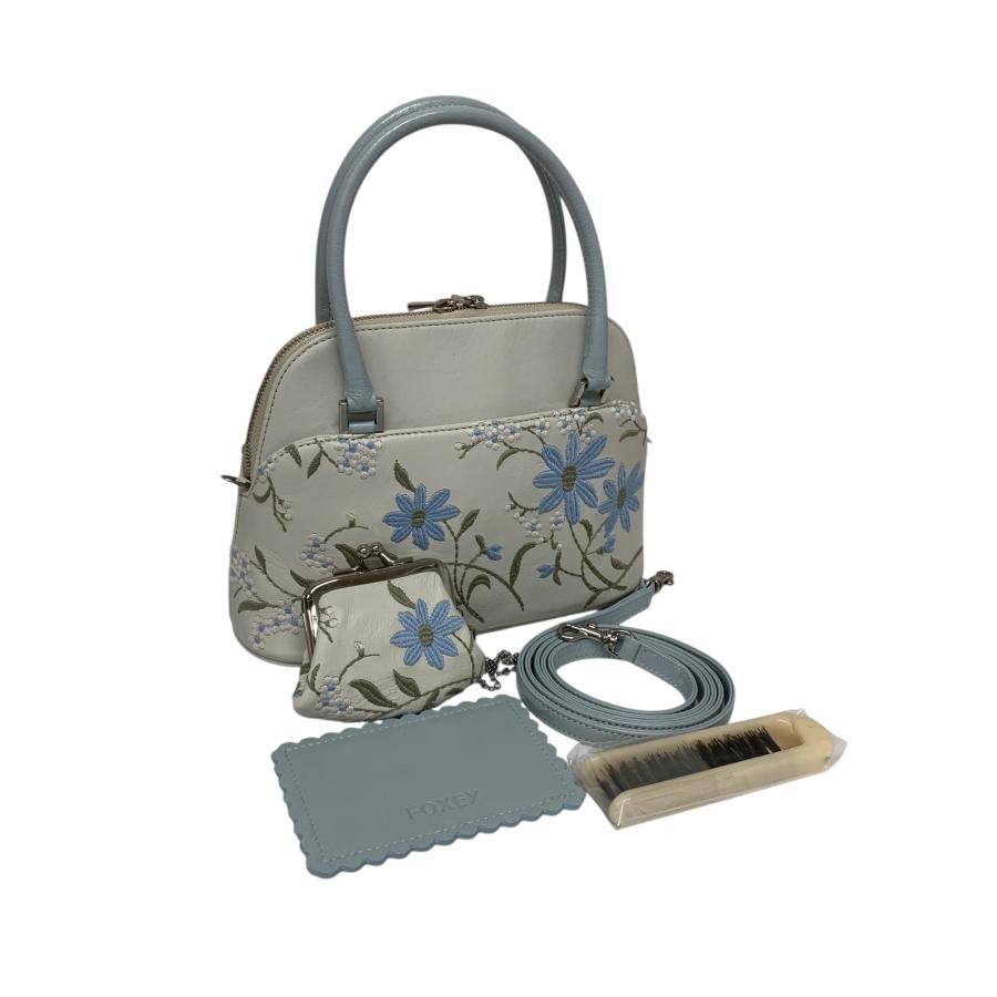 フォクシー マカロンバッグ ハンドバッグ ホワイト フラワー 刺繍  