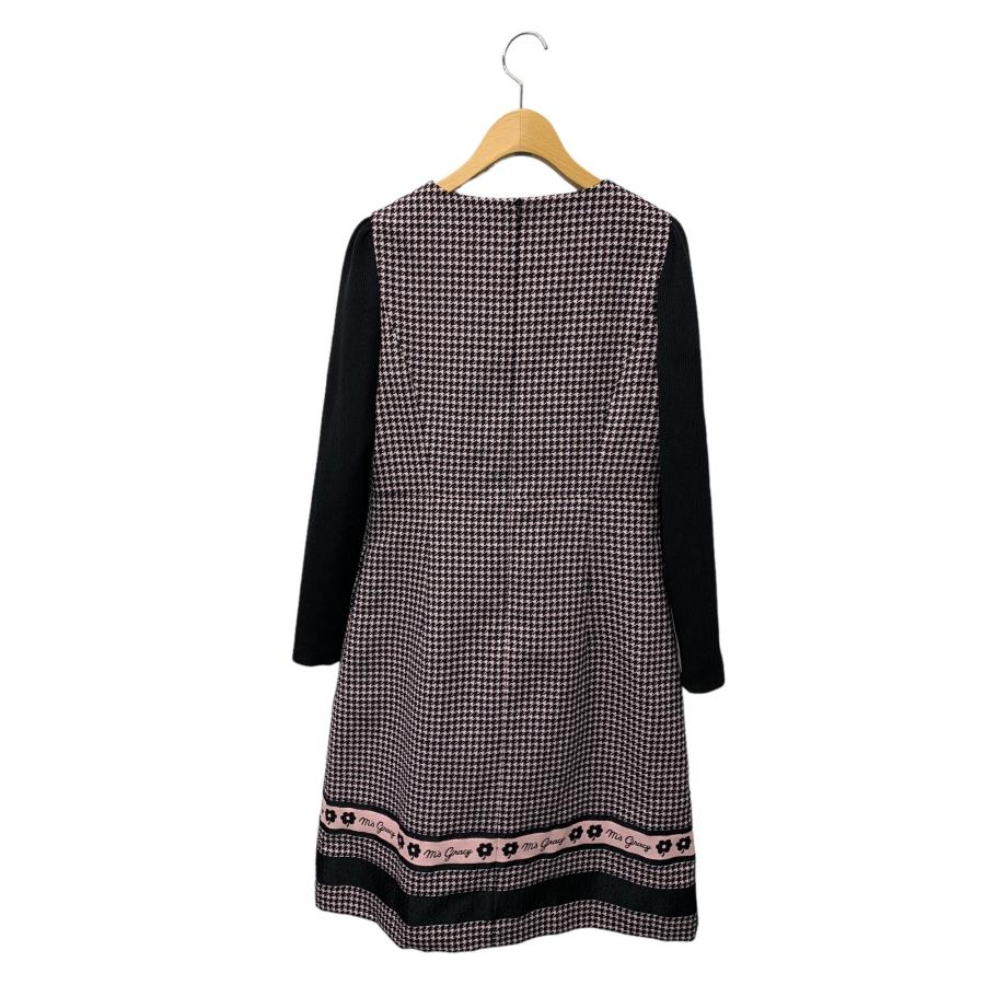 美品M' S GRACY エムズグレイシー　千鳥格子 リボン半袖ワンピース 38 エムズグレイシー 311523 ワンピース 38 ピンク 千鳥格子 リボン リブ