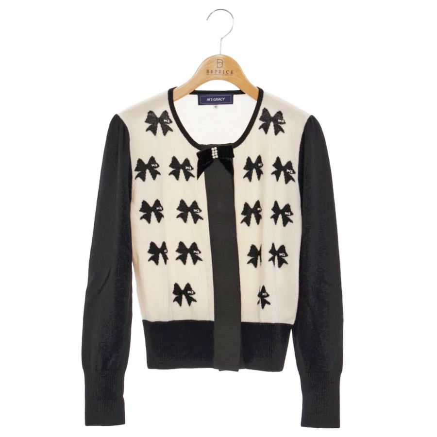 エムズグレイシー 118615 カーディガン 40 アイボリー ニット リボン  