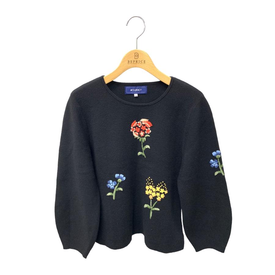 エムズグレイシー 728552 ニット セーター 38 ブラック フラワー
