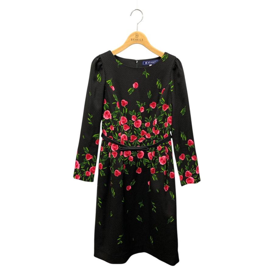 エムズグレイシー 621723 ワンピース 36 ブラック フラワーモチーフ