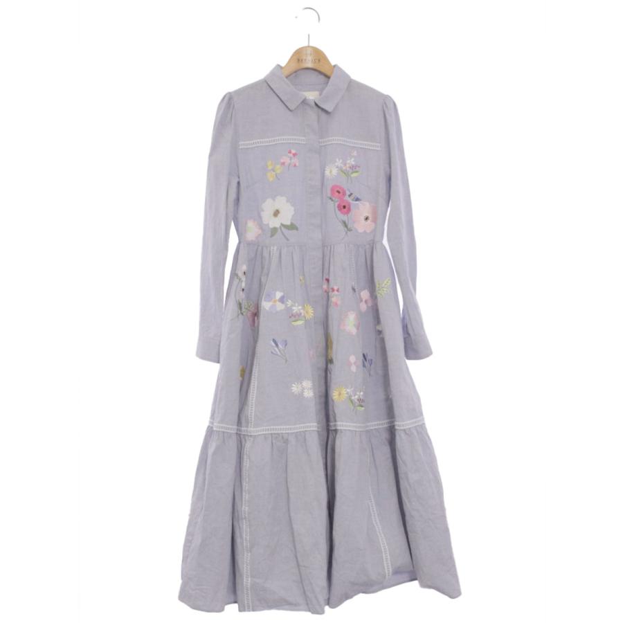 チェスティ フラワーバード刺繍シャツワンピース 22C504 0 ブルー  
