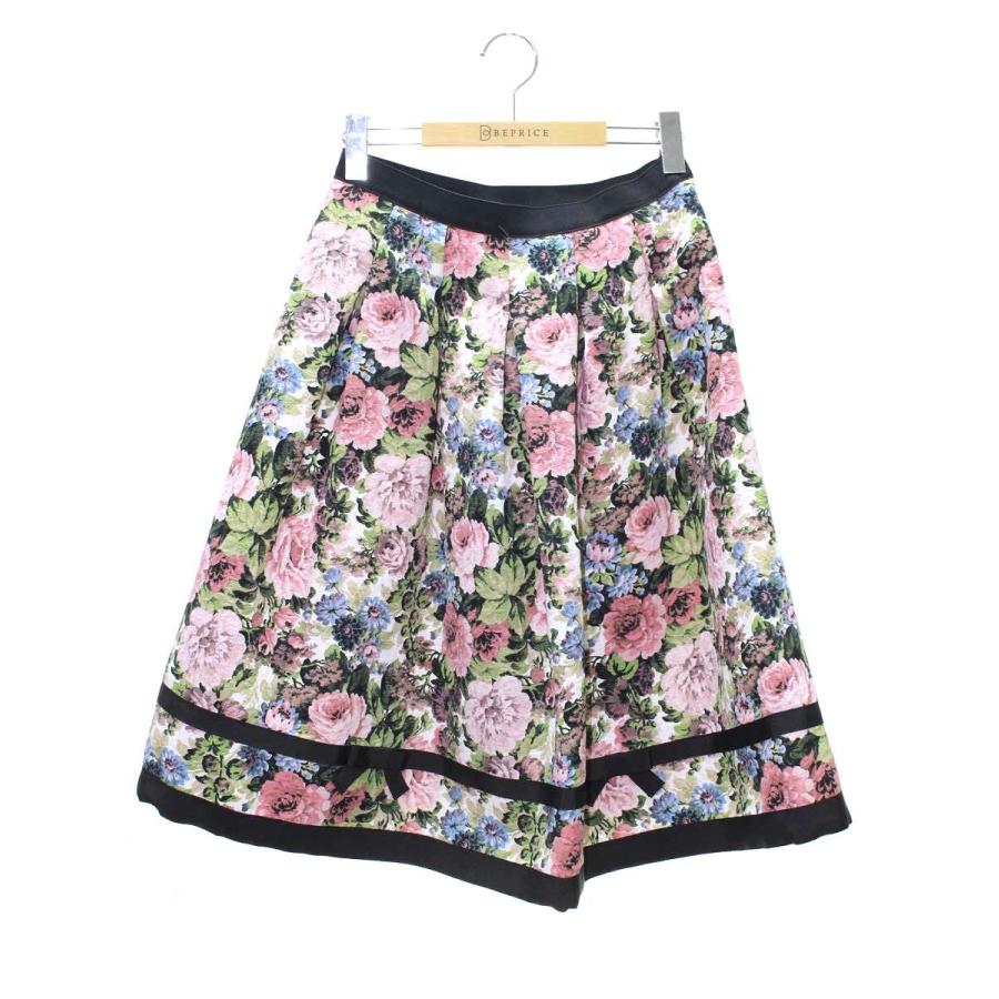 エムズグレイシー ゴブラン調プリントタックスカート m's GRACY 黒