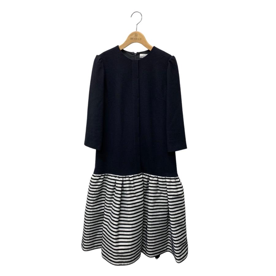 美品 ボーダーズアットバルコニー フリル ネイビー ワンピース ドレス 36 M