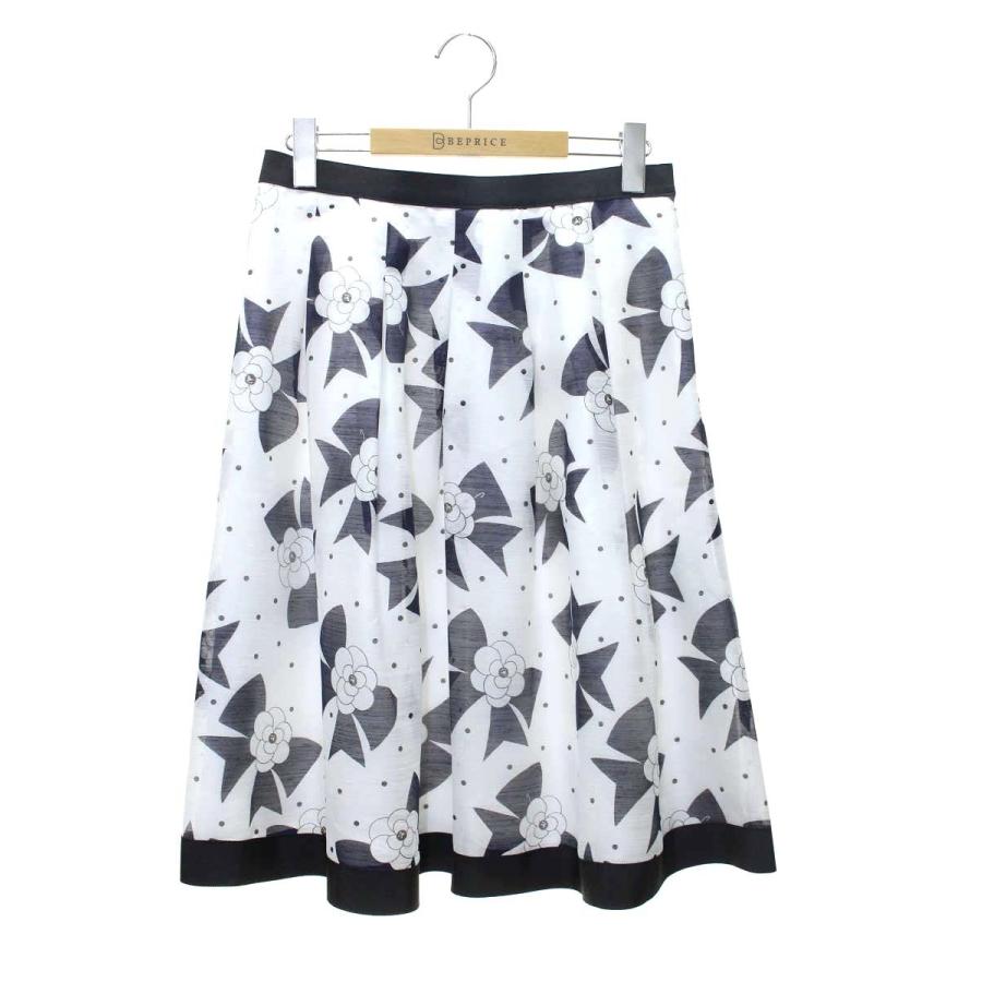 エムズグレイシー 517319 スカート 38 ホワイト カメリア リボン