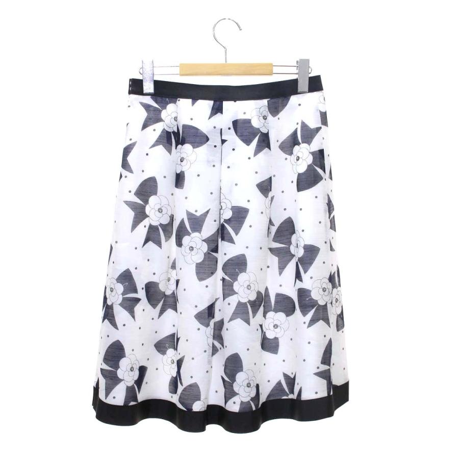 エムズグレイシー 517319 スカート 38 ホワイト カメリア リボン