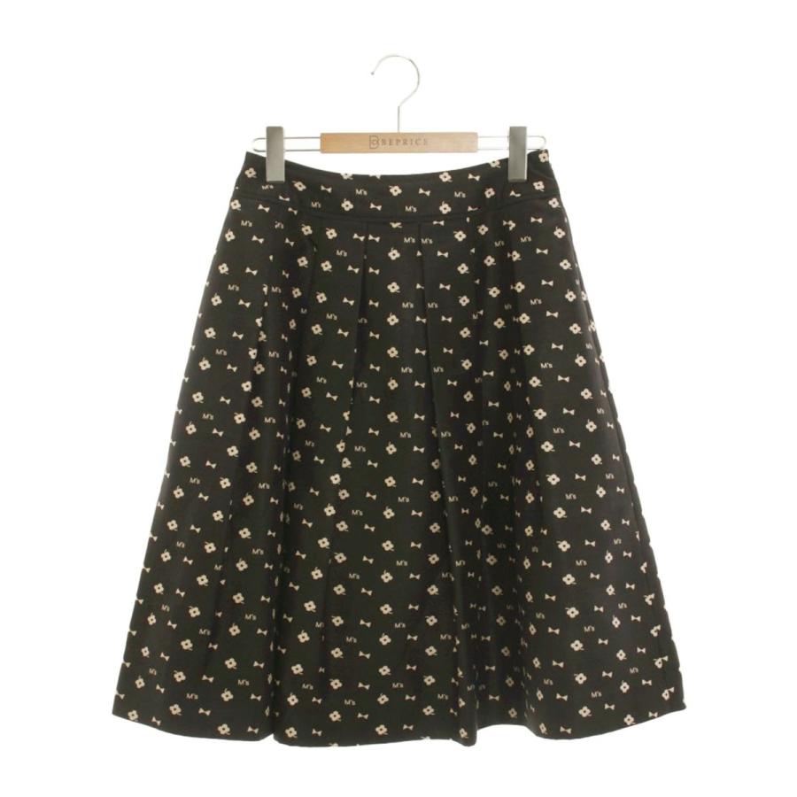 エムズグレイシー　ブラック　リボン柄　スカート　フレア エムズグレイシー 417101 スカート 38 ブラック フララー リボン