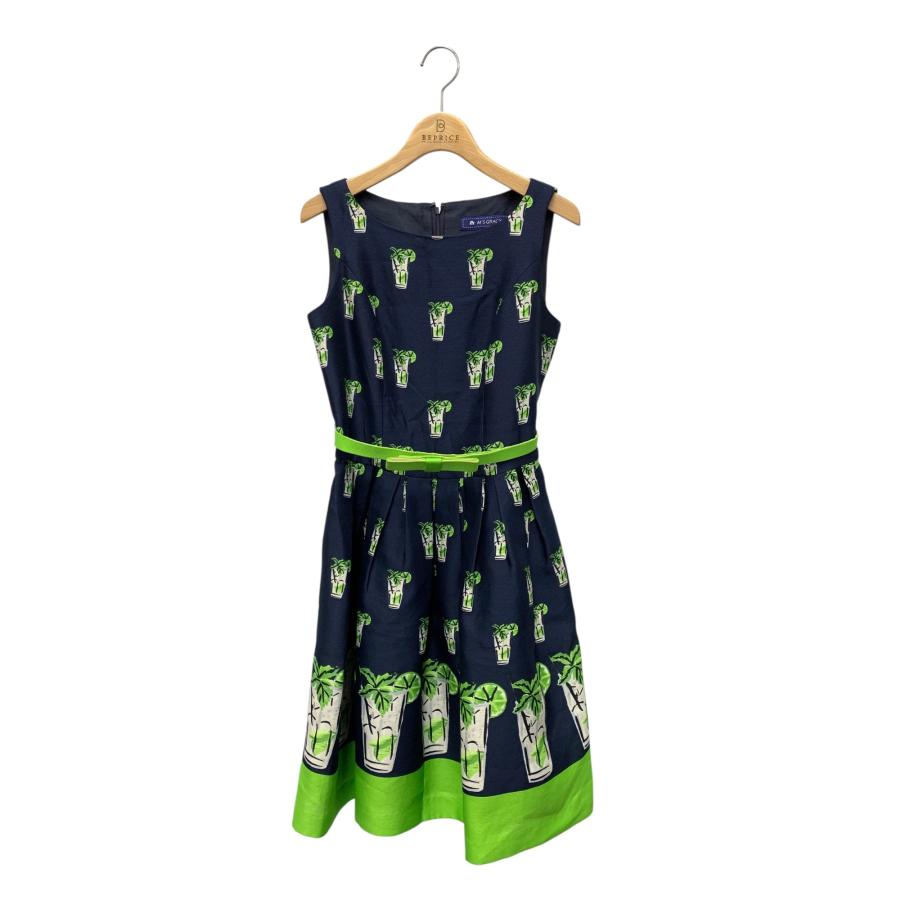 エムズグレイシー 721135 ワンピース 36 ネイビー モヒート柄  