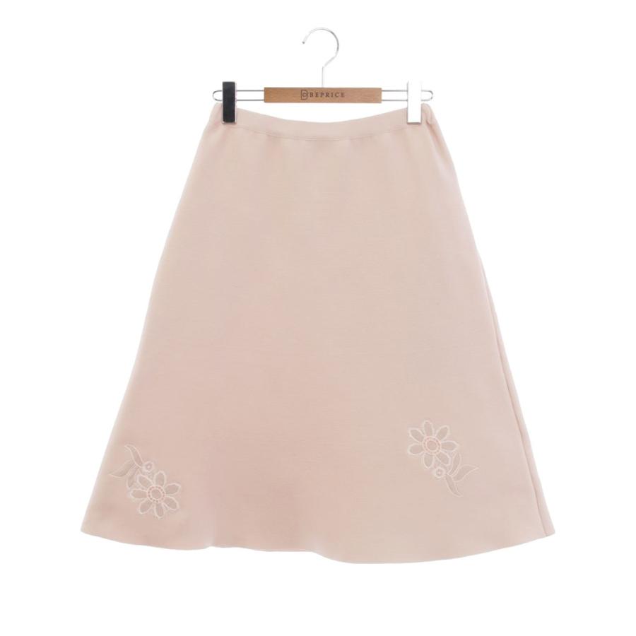 エムズグレイシー 118115 スカート 38 ベージュ ニット 刺繍 フラワー