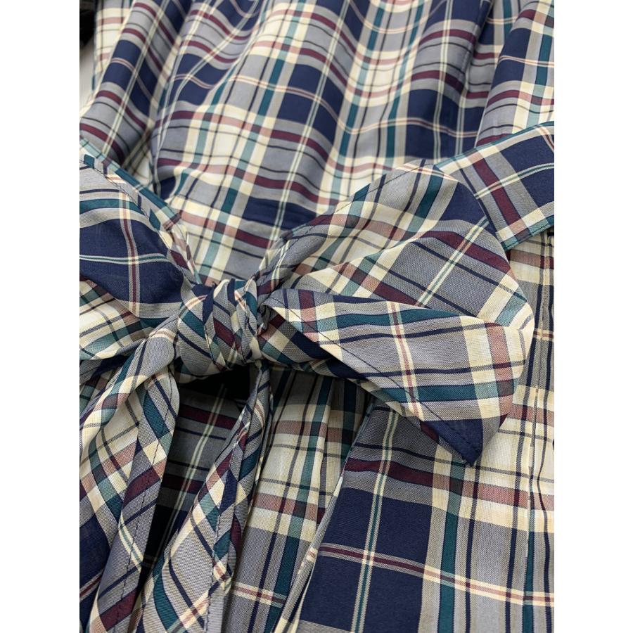 エムズグレイシー 411507 ワンピース 38 ネイビー チェック リボン