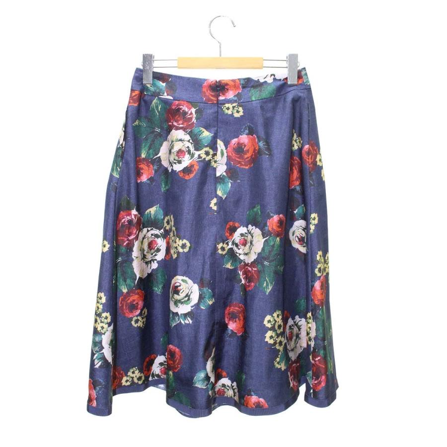 2024年 未使用品 エムズグレイシー 薔薇柄 スカート 38 エムズグレイシー 317511 スカート 38 ブルー バラ柄 タック