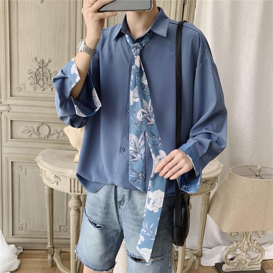 ストールネクタイセット デザインシャツ 韓流 韓国 ファッション メンズ 韓国系メンズ ボタンダウン カットソー 長袖 P 002 Bequem Store2号店 通販 Yahoo ショッピング