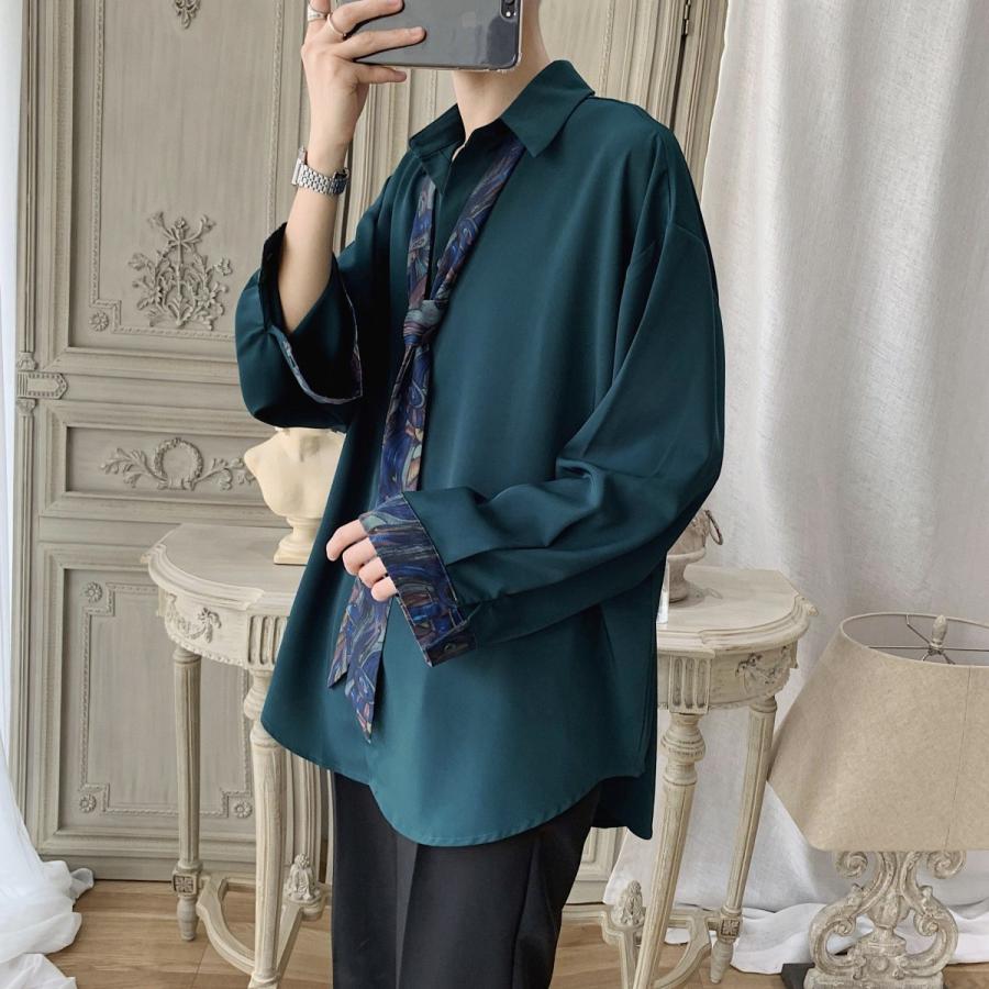 ストールネクタイセット デザインシャツ 韓流 韓国 ファッション メンズ 韓国系メンズ ボタンダウン カットソー 長袖 P 002 Bequem Store2号店 通販 Yahoo ショッピング