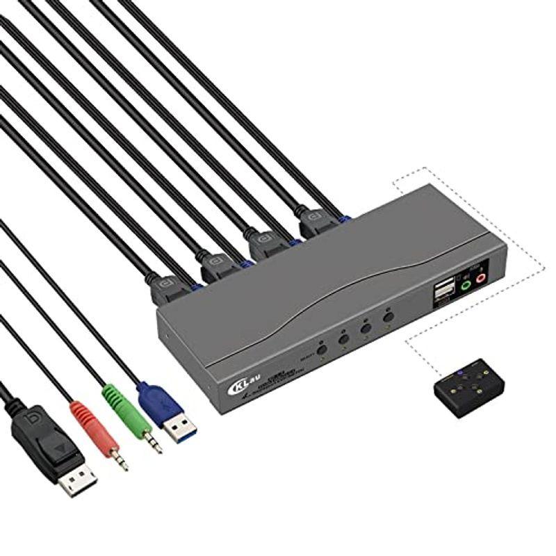 CKLau　Displayport　KVMスイッチ、　DP　、4ポート　KVM　USB　切替4台のPC　スイッチ　DP切替器4K@60Hz