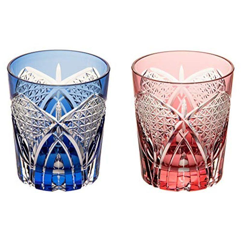 特別価格 カガミクリスタル Kagami ペアロックグラス 赤青 250 江戸切子 斜十文字に麻の葉紋 Tps493 2671ab 21春夏新色 Doudou Ca