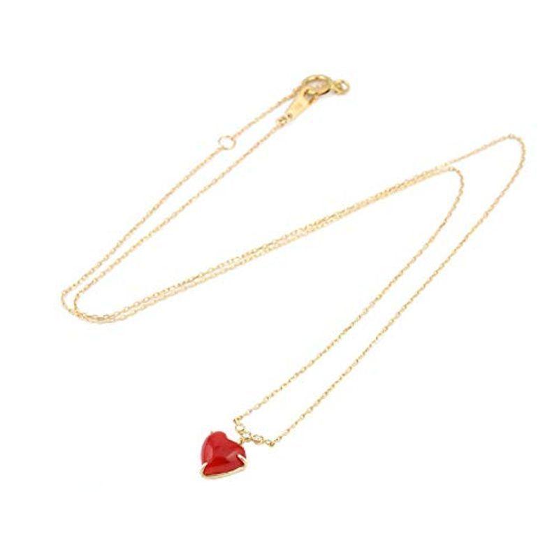 日本産 赤 珊瑚 サンゴ ハート ダイヤモンド プチ ネックレス 18k