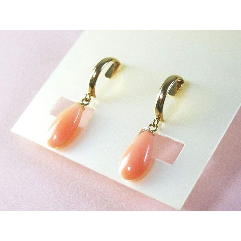 深海珊瑚 ピアス ブラ 12ミリ 滴型ピンク色の珊瑚 18金イエローゴールド スタッド シリコン付きキャッチ 揺れるピアス 無染色さんご ピアス ブラ 12ミリ 滴型ピンク色の珊瑚 18金イエローゴールド スタッド シリコン付きキャッチ 揺れるピアス 無染色さんご