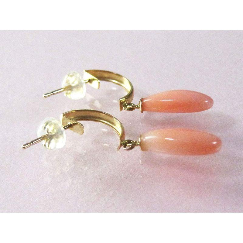 深海珊瑚 ピアス ブラ 12ミリ 滴型ピンク色の珊瑚 18金イエローゴールド スタッド シリコン付きキャッチ 揺れるピアス 無染色さんご ピアス ブラ 12ミリ 滴型ピンク色の珊瑚 18金イエローゴールド スタッド シリコン付きキャッチ 揺れるピアス 無染色さんご