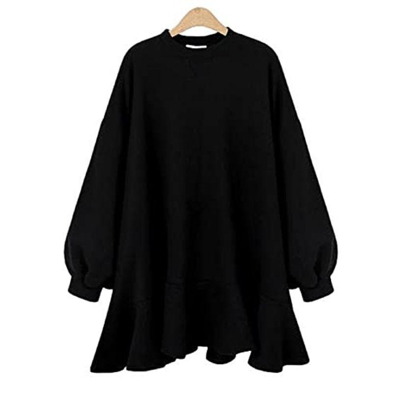 1318円 贈り物 ニブンノイチスタイル 大人 可愛い 起毛 なし フリル ロング トレーナー レディース 黒 L