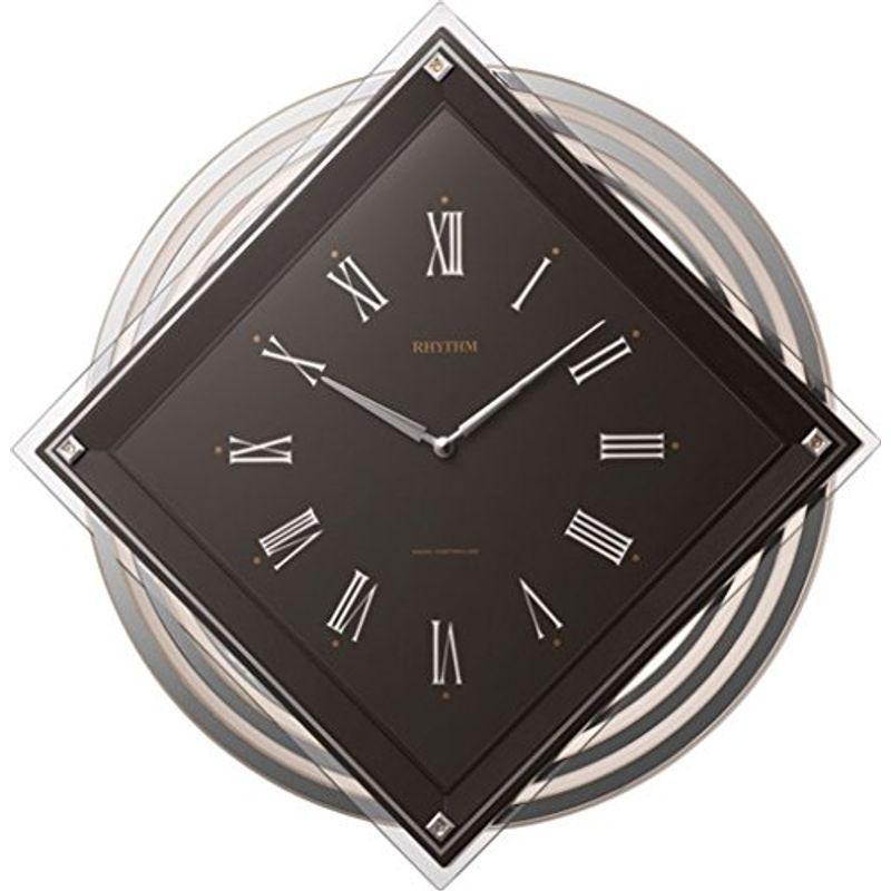 上品 リズム(RHYTHM) 4MX405SR06 RHYTHM 茶 飾り付き クリスタル 振り子 背面丸型 ビュレッタ アナログ 電波 掛け時計 掛け時計、壁掛け時計