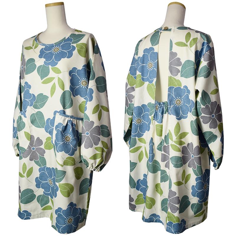 割烹着 お尻が隠れる 日本製 かぶるだけ おしゃれ かっぽう着 フラワー