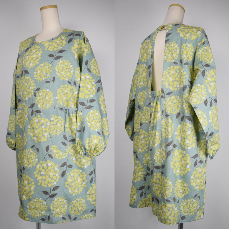割烹着 お尻が隠れる 日本製 かぶるだけ おしゃれ かっぽう着 フラワー