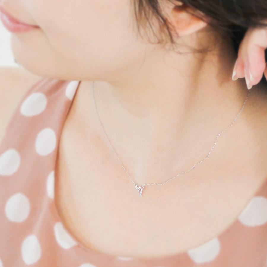 K10WG/YG/PG 0.02ct ダイヤモンド りぼんモチーフ ネックレス リボン 