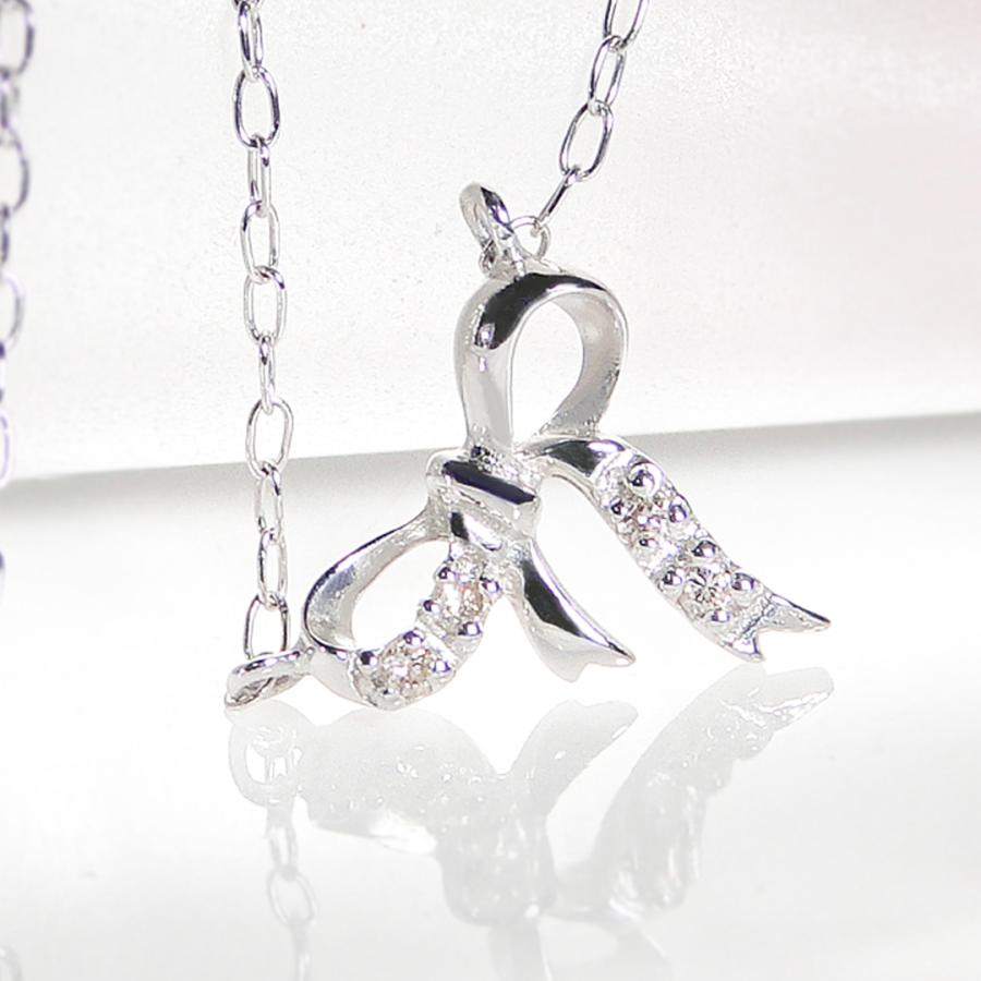 K10WG/YG/PG 0.02ct ダイヤモンド りぼんモチーフ ネックレス リボン 