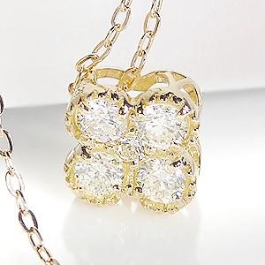 K18 YG ゴールド ネックレス ペンダント フラワー 花 0.3ct 4月 誕生石