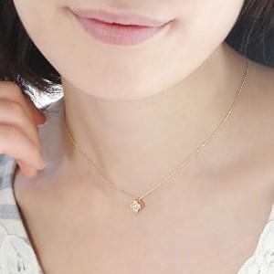 K18 YG ゴールド ネックレス ペンダント フラワー 花 0.3ct 4月 誕生石