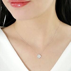 ダイヤモンド ネックレス クローバー パヴェ フラワー 花 ペンダント 四葉 18k 18金 ゴールド WG BRP-0062の画像