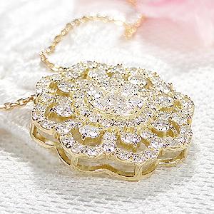 K18 WG YG PG 1.0ct フラワー ダイヤモンド ペンダント ネックレス