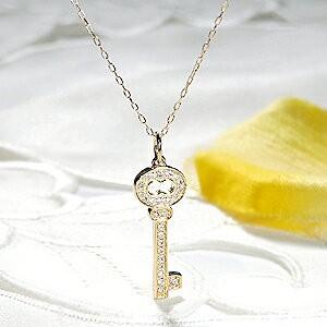 K18YG/WG/PG 0.12ct キーモチーフ ダイヤモンド ネックレス k18 18金 