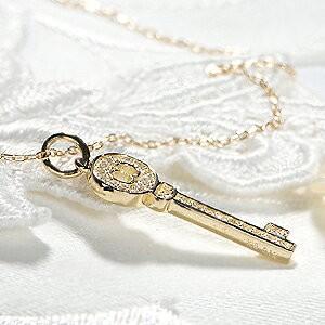 K18YG/WG/PG 0.12ct キーモチーフ ダイヤモンド ネックレス k18 18金 