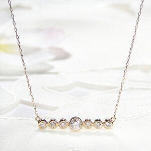 Pt900 K18YG PG ダイヤモンド ライン ネックレス 0.3ct ダイヤ 