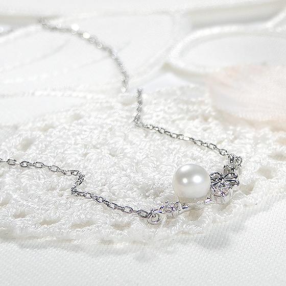 Pt950 パール & ダイヤ ライン ネックレス 送料無料 真珠 ペンダント