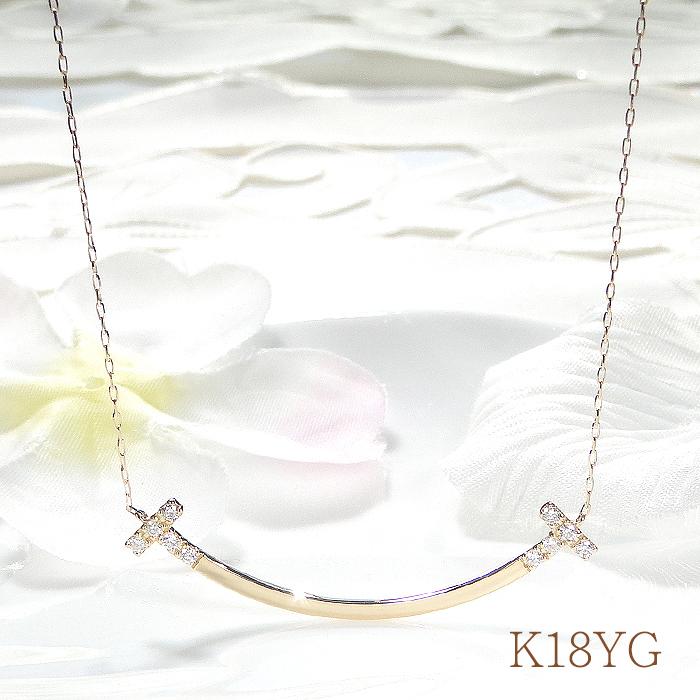 Pt950 K18 YG PG 0.2ct リバーシブル ダイヤモンド スマイル ネックレス 送料無料 2way プラチナ ゴールド 18金  0.2カラット かわいい ライン 人気 BRP-0148の画像
