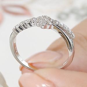 K18 WG ゴールド ダイヤモンド ダイヤ 指輪 リング フラワー 花 アームライン ウェーブ 18k 18金 0.3ct BRR-0008の画像