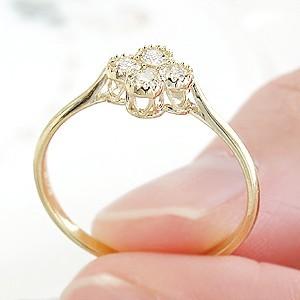 K18 YG ゴールド 指輪 リング ダイヤモンド ダイヤ フラワー 花 クラシカル アンティーク 0.2ct BRR-0024の画像