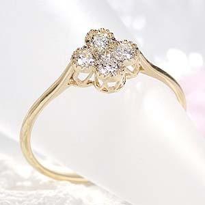 K18 YG ゴールド 指輪 リング ダイヤモンド ダイヤ フラワー 花 0.3ct フェミニン ミル打ち BRR-0025の画像