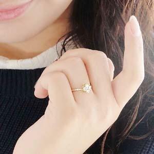 K18 YG ゴールド 指輪 リング ダイヤモンド ダイヤ フラワー 花 0.3ct フェミニン ミル打ち BRR-0025の画像