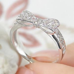 K10 WG ゴールド ダイヤモンド ダイヤ 指輪 リング プリンセス リボン