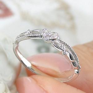 K10WG ハート型ダイヤモンドリング 0.10カラットミル打ち