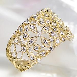 K18 YG WG ゴールド 指輪 リング ダイヤモンド ダイヤ 0.55ct 透かし レーシー ミル打ち BRR-0064の画像
