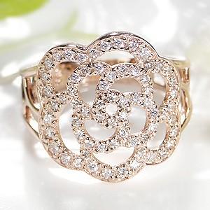 K18 PG WG ゴールド ダイヤモンド ダイヤ 指輪 リング 椿 0.48ct