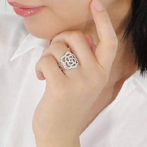 K18 PG WG ゴールド ダイヤモンド ダイヤ 指輪 リング 椿 0.48ct