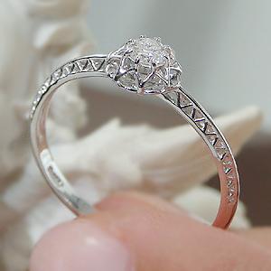 Pt900 0.1ct 一粒 ダイヤモンド フラワー リング 送料無料 プラチナ 