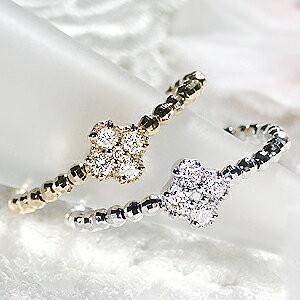 K18YG/WG/PG ダイヤモンド 形状記憶 スパイラル フラワー リング  