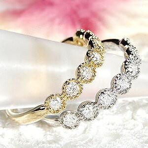 K18YG WG 0.35ct ミル打ち ダイヤモンド リング　ジュエリー 指輪 ドット リング ゴールド 18k 18金 ミルグレイン クラシカル プレゼント BRR-0160の画像